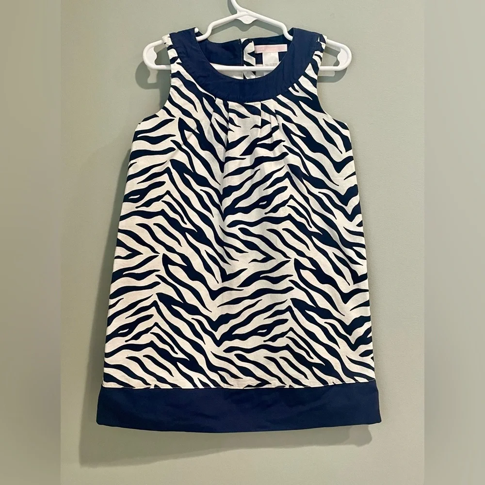 Janie and Jack Navy‎ Zebra Print Sleeveless Midi Dress Size 5
